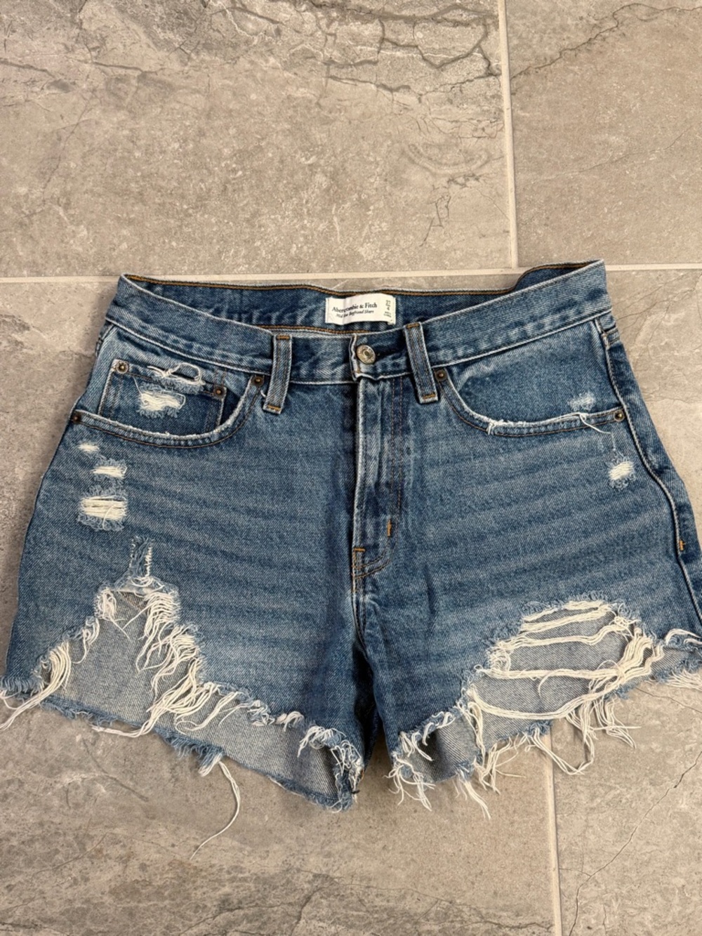Abercrombie & Fitch Frayed Distressed Denim Shorts in Blue